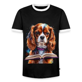 Cavalier King Charles Spaniel Lecture Livre Chien - T-shirt contrasté Homme - noir/blanc - Devant - AI Model Female 172 light (172cm) & AI Model Male 178 light (178cm)