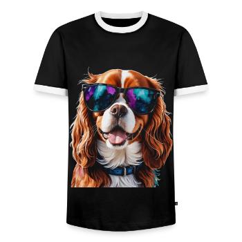Cavalier King Charles Spaniel Sunglasses Dog - Men's Ringer Shirt - black/white - Front - AI Model Female 172 light (172cm) & AI Model Male 178 light (178cm)