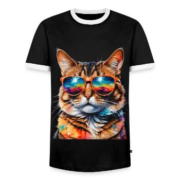 Katze Sonnenbrille Bunt Lustig Tier Design Print - Männer Kontrast-T-Shirt - Schwarz/Weiß - Vorne - AI Model Female 172 light (172cm) & AI Model Male 178 light (178cm)
