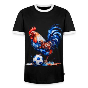 Coq Football Coloré France Animal Design Imprimer - T-shirt contrasté Homme - noir/blanc - Devant - AI Model Female 172 light (172cm) & AI Model Male 178 light (178cm)