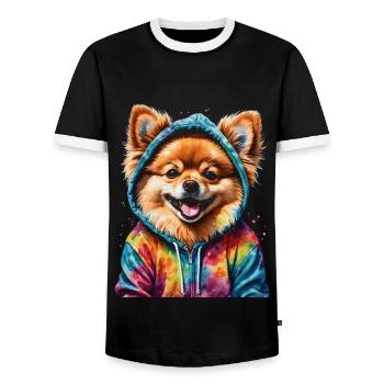 Pomeranian Pomeranian Pomeranian Hoodie Dog Print - Men's Ringer Shirt - black/white - Front - AI Model Female 172 light (172cm) & AI Model Male 178 light (178cm)