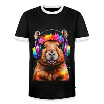 Capybara Kopfhörer Capy Bunt Tier Design Print - Männer Kontrast-T-Shirt - Schwarz/Weiß - Vorne - AI Model Female 172 light (172cm) & AI Model Male 178 light (178cm)