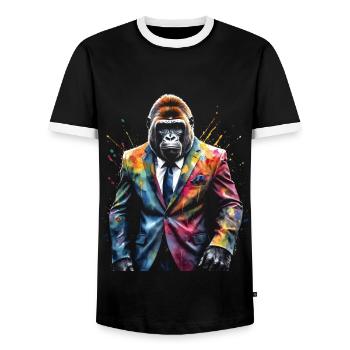 Costume de gorille singe Imprimé de conception d’animaux colorés - T-shirt contrasté Homme - noir/blanc - Devant - AI Model Female 172 light (172cm) & AI Model Male 178 light (178cm)