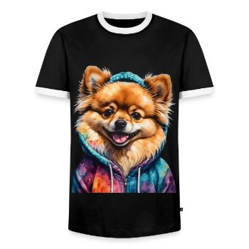 Pomeranian Pomeranian Pomeranian Hoodie Dog Print - Men's Ringer Shirt - black/white - Front - AI Model Female 172 light (172cm) & AI Model Male 178 light (178cm)