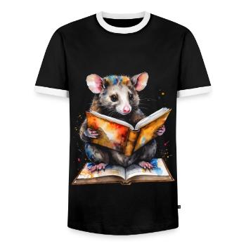 Possum Lecture Coloré Animal Design Imprimer - T-shirt contrasté Homme - noir/blanc - Devant - AI Model Female 172 light (172cm) & AI Model Male 178 light (178cm)
