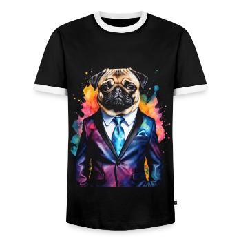 Carlin Costume Chien Coloré Drôle Animal Design Imprimer - T-shirt contrasté Homme - noir/blanc - Devant - AI Model Female 172 light (172cm) & AI Model Male 178 light (178cm)