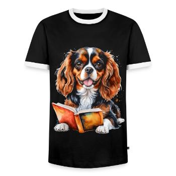 Cavalier King Charles Spaniel Lecture Livre Chien - T-shirt contrasté Homme - noir/blanc - Devant - AI Model Female 172 light (172cm) & AI Model Male 178 light (178cm)