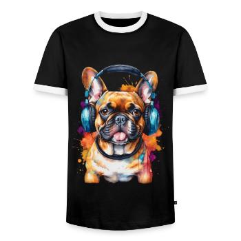 Bouledogue Français Casque Frenchie Dog - T-shirt contrasté Homme - noir/blanc - Devant - AI Model Female 172 light (172cm) & AI Model Male 178 light (178cm)