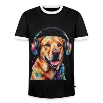 Labrador Retriever Kopfhörer Hund Tier Print - Männer Kontrast-T-Shirt - Schwarz/Weiß - Vorne - AI Model Female 172 light (172cm) & AI Model Male 178 light (178cm)