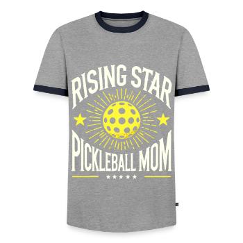 Rising Star Pickleball Mom - Men's Ringer Shirt - grey/navy  - Front - AI Model Female 172 light (172cm) & AI Model Male 178 light (178cm)