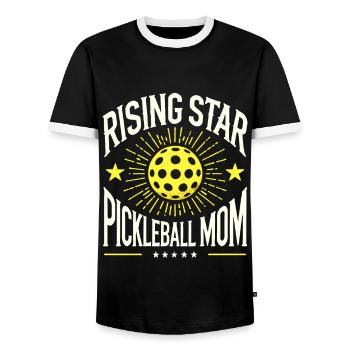 Rising Star Pickleball Mom - Men's Ringer Shirt - black/white - Front - AI Model Female 172 light (172cm) & AI Model Male 178 light (178cm)