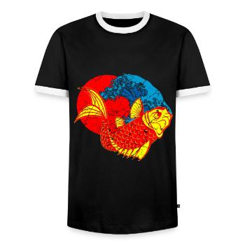 Koi Fish Japan Japanese Art - Men's Ringer Shirt - black/white - Front - AI Model Female 172 light (172cm) & AI Model Male 178 light (178cm)