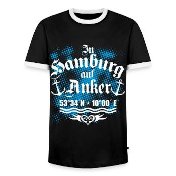47 In Hamburg auf Anker - Männer Kontrast-T-Shirt - Schwarz/Weiß - Vorne - AI Model Female 172 light (172cm) & AI Model Male 178 light (178cm)