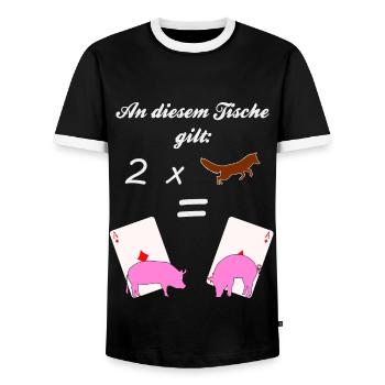 Doppelkopf Tradition Schweinchen Regel 2 Füchse - Männer Kontrast-T-Shirt - Schwarz/Weiß - Vorne - AI Model Female 172 light (172cm) & AI Model Male 178 light (178cm)