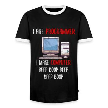 I Are Programmer Funny Computer Programming - Men's Ringer Shirt - black/white - Front - AI Model Female 172 light (172cm) & AI Model Male 178 light (178cm)