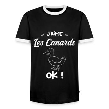 J’aime les canards ok ?! - T-shirt contrasté Homme - noir/blanc - Devant - AI Model Female 172 light (172cm) & AI Model Male 178 light (178cm)