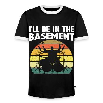 Funny Drummer Art For Men Women Drum Set Drumming - Men's Ringer Shirt - black/white - Front - AI Model Female 172 light (172cm) & AI Model Male 178 light (178cm)