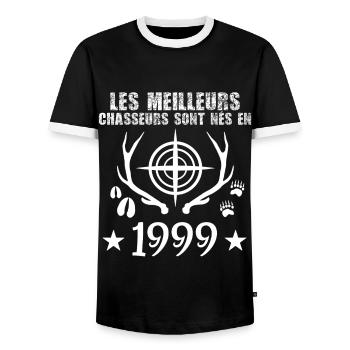 Chasseur | Anniversaire chasseur 1999 - T-shirt contrasté Homme - noir/blanc - Devant - AI Model Female 172 light (172cm) & AI Model Male 178 light (178cm)