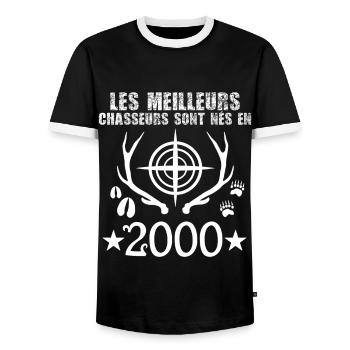 Chasseur | Anniversaire chasseur 2000 - T-shirt contrasté Homme - noir/blanc - Devant - AI Model Female 172 light (172cm) & AI Model Male 178 light (178cm)