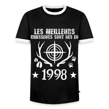 Chasseur | Anniversaire chasseur 1998 - T-shirt contrasté Homme - noir/blanc - Devant - AI Model Female 172 light (172cm) & AI Model Male 178 light (178cm)