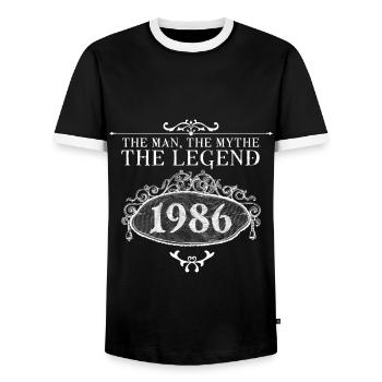 1986 | Vintage Legend since 1986 birthday - Men's Ringer Shirt - black/white - Front - AI Model Female 172 light (172cm) & AI Model Male 178 light (178cm)