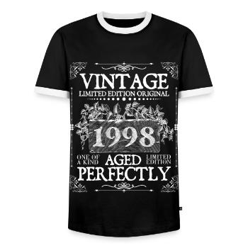 1998 | Vintage Perfectly seit 1998 Geburtstag - Männer Kontrast-T-Shirt - Schwarz/Weiß - Vorne - AI Model Female 172 light (172cm) & AI Model Male 178 light (178cm)