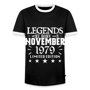 November 1979 | Geburtstag 1979 Legenden sind geboren - Männer Kontrast-T-Shirt - Schwarz/Weiß - Vorne - AI Model Female 172 light (172cm) & AI Model Male 178 light (178cm)