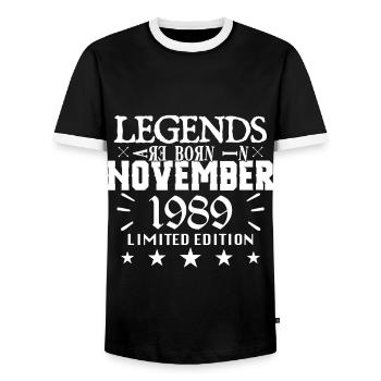 November 1989 | birthday 1989 legends are born - T-shirt contrasté Homme - noir/blanc - Devant - AI Model Female 172 light (172cm) & AI Model Male 178 light (178cm)