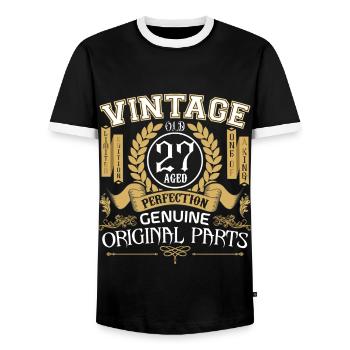 Vintage 27 years - birthday gift 27 years - Men's Ringer Shirt - black/white - Front - AI Model Female 172 light (172cm) & AI Model Male 178 light (178cm)