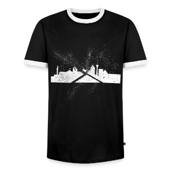 Stuttgart Germany City Skyline Grunge Splash - Men's Ringer Shirt - black/white - Front - AI Model Female 172 light (172cm) & AI Model Male 178 light (178cm)