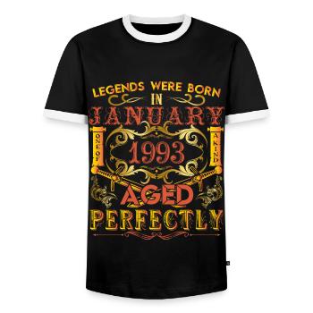Januar 1993 - Geburtstag 1993 wurden Legenden geboren. - Männer Kontrast-T-Shirt - Schwarz/Weiß - Vorne - AI Model Female 172 light (172cm) & AI Model Male 178 light (178cm)