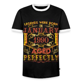 Januar 1990 - Geburtstag 1990 wurden Legenden geboren. - Männer Kontrast-T-Shirt - Schwarz/Weiß - Vorne - AI Model Female 172 light (172cm) & AI Model Male 178 light (178cm)