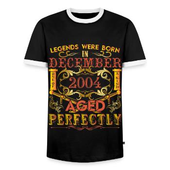 December 2004 - birthday 2004 legends were born. - Men's Ringer Shirt - black/white - Front - AI Model Female 172 light (172cm) & AI Model Male 178 light (178cm)