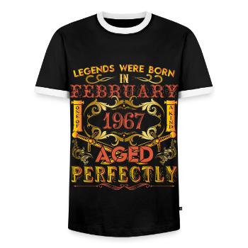 Februar 1967 - Geburtstag 1967 wurden Legenden geboren. - Männer Kontrast-T-Shirt - Schwarz/Weiß - Vorne - AI Model Female 172 light (172cm) & AI Model Male 178 light (178cm)