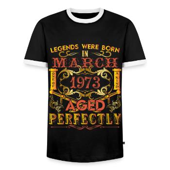 March 1973 - birthday 1973 legends were born. - T-shirt contrasté Homme - noir/blanc - Devant - AI Model Female 172 light (172cm) & AI Model Male 178 light (178cm)