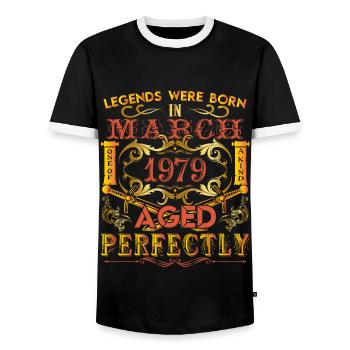 March 1979 - birthday 1979 legends were born. - T-shirt contrasté Homme - noir/blanc - Devant - AI Model Female 172 light (172cm) & AI Model Male 178 light (178cm)