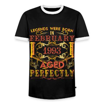 Februar 1993 - Geburtstag 1993 wurden Legenden geboren. - Männer Kontrast-T-Shirt - Schwarz/Weiß - Vorne - AI Model Female 172 light (172cm) & AI Model Male 178 light (178cm)
