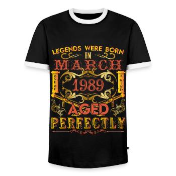 March 1989 - birthday 1989 legends were born. - T-shirt contrasté Homme - noir/blanc - Devant - AI Model Female 172 light (172cm) & AI Model Male 178 light (178cm)