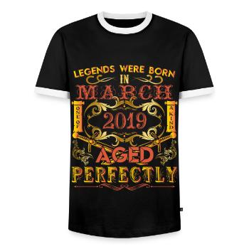 March 2019 - birthday 2019 legends were born. - Men's Ringer Shirt - black/white - Front - AI Model Female 172 light (172cm) & AI Model Male 178 light (178cm)