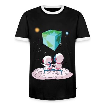 The earth is a cube - Men's Ringer Shirt - black/white - Front - AI Model Female 172 light (172cm) & AI Model Male 178 light (178cm)
