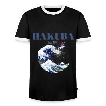 HAKUBA skis, ancient Japanese art HAKUBA skis - Men's Ringer Shirt - black/white - Front - AI Model Female 172 light (172cm) & AI Model Male 178 light (178cm)