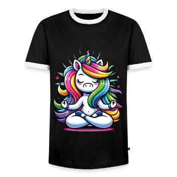Licorne Yoga Méditation - Cadeau Femme Cool - T-shirt contrasté Homme - noir/blanc - Devant - AI Model Female 172 light (172cm) & AI Model Male 178 light (178cm)