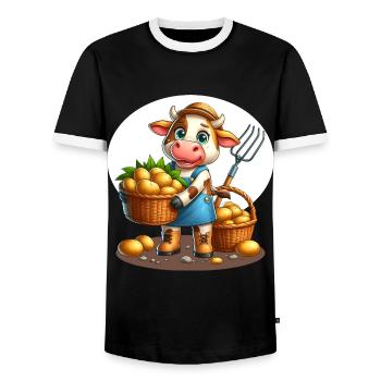Harvest cow Fresh potatoes from the field - Men's Ringer Shirt - black/white - Front - AI Model Female 172 light (172cm) & AI Model Male 178 light (178cm)