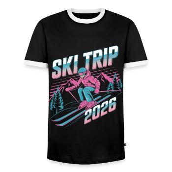 Ski Trip 2026 – Neon Retro Skiing Adventure Design - Men's Ringer Shirt - black/white - Front - AI Model Female 172 light (172cm) & AI Model Male 178 light (178cm)