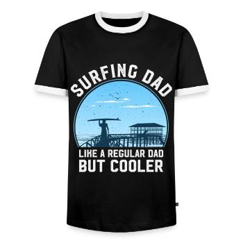 Surfing Dad Like a Regular Dad But Cooler - Men's Ringer Shirt - black/white - Front - AI Model Female 172 light (172cm) & AI Model Male 178 light (178cm)