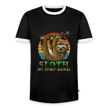 Sloth Vibes – My Spirit Animal Retro Funny Lazy - Men's Ringer Shirt - black/white - Front - AI Model Female 172 light (172cm) & AI Model Male 178 light (178cm)
