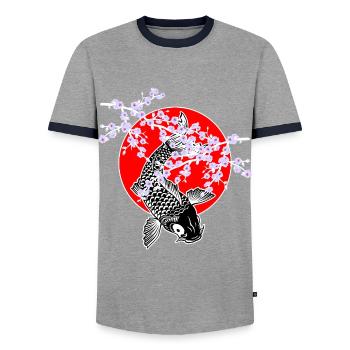 Cherry Blossoms SAKURA NISHIKIGOI Koi 1 - Männer Kontrast-T-Shirt - Grau/Navy  - Vorne - AI Model Female 172 light (172cm) & AI Model Male 178 light (178cm)