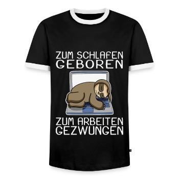 Büro Spruch lustig Faultier Laptop - Männer Kontrast-T-Shirt - Schwarz/Weiß - Vorne - AI Model Female 172 light (172cm) & AI Model Male 178 light (178cm)