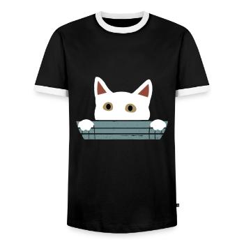 Cat Kitten Meow Pet Cat Retro Cat - Men's Ringer Shirt - black/white - Front - AI Model Female 172 light (172cm) & AI Model Male 178 light (178cm)