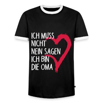 Ich muss nicht NEIN sagen ich bin die Oma Spruch - Männer Kontrast-T-Shirt - Schwarz/Weiß - Vorne - AI Model Female 172 light (172cm) & AI Model Male 178 light (178cm)